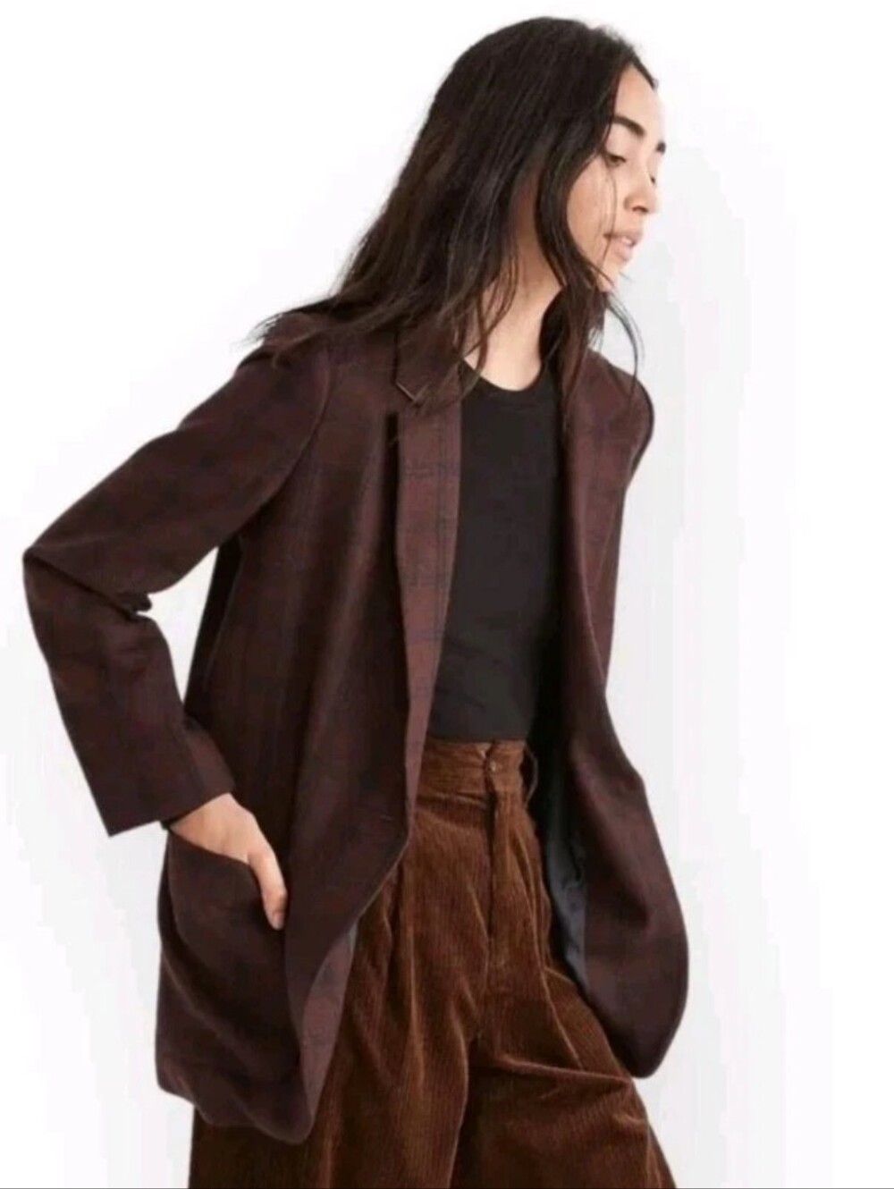 Madewell Larsen Blazer Oversized Sm Wool Windowpane Holiday Spiced Raisins Nwt